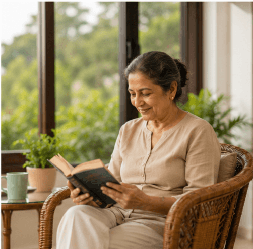Guided gentle yoga and wellness session for elderly residents